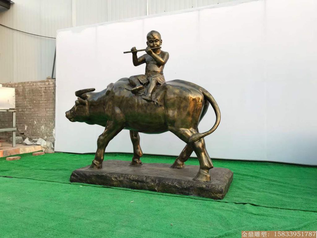 玻璃钢牧童人物雕塑 牧童放牛雕塑厂家定制