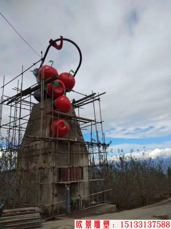 玻璃钢苹果雕塑 大型苹果水果主题雕塑 水果门头雕塑