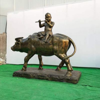 玻璃钢牧童人物雕塑 牧童放牛雕塑厂家定制